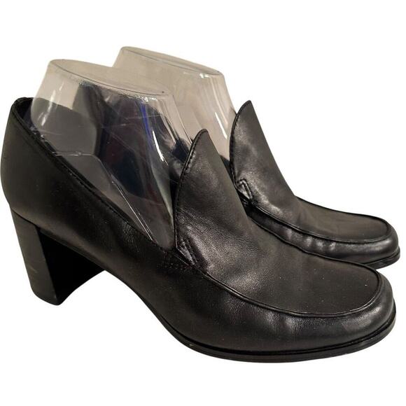 Apostrophe Tanner Black Leather Loafers Chunky Heeled 
 Sz 9 Y2K Academia Witchy - Picture 4 of 16
